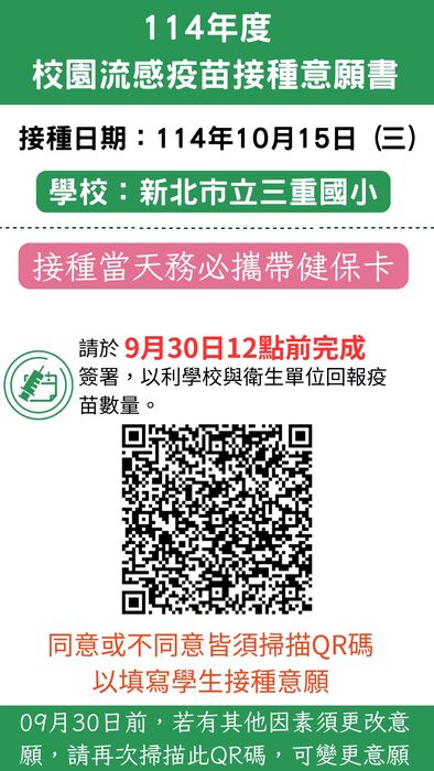 💡💡本校10/15(三)上午辦理流感疫苗注射💡💡圖片